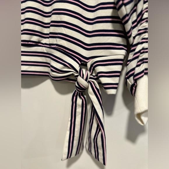 NWOT Kensie Womens Sz:S striped tie-waist ruched sleeve Pullover sweatshirt. - Picture 11 of 11